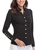 Verschluss: Knopfleiste Wudodo Damen Langarmshirt, Bluse für Damen Hemd mit Knöpfen Figurbetonte Hemdbluse Business Oberteil Arbeithemden, Schwarz
