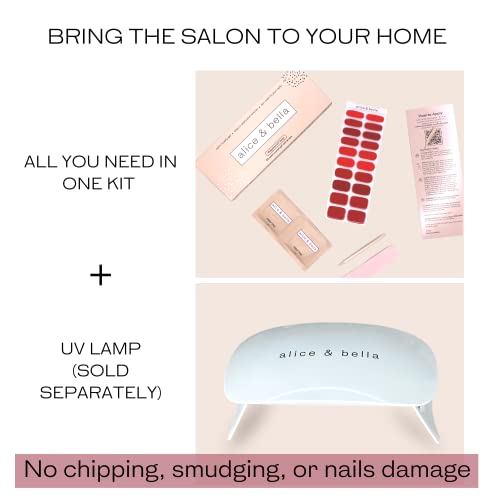 Alice & Bella Semi-Cured Gel Nail Wraps Set - Pure Strength Clear Nail Strengthening Gel Coat - Trendy Nude Lip Gloss Manicure Look - Complete Manicure Kit With 2 Pre-Moistened Prep Pads, Nail File & Wooden Cuticle Stick - 20 Pc. Gel Wraps For Nails - Salon Quality Real Gel Kit #TOP3