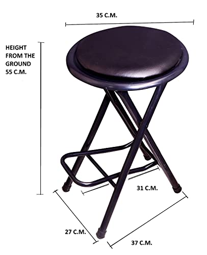 Image of IYB Home Folding Stool - Heavy Duty 21-Inch Seating Height Collapsible Padded Round Stool with Foot Rest for Kitchen, Office, Breakfast, Dorm, Rec Room or Gameroom, Black, PVC Cushioned Seat