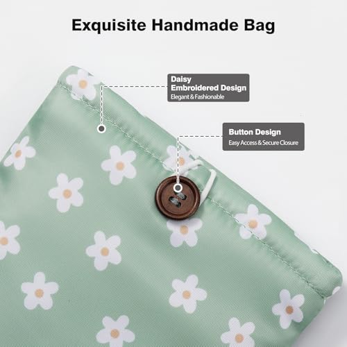 MoKo 6-7 Inch Embroidered Daisy Padded E-Reader Sleeve Zippered Bag with Back Pouch for Most 6/6.8/7 inch E-Reader, 6" Nook Glowligt 4, 6" Kobo Clara BW/Clara Colour, Green Flowers - image 5