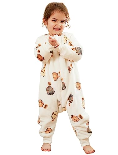 Tolaler Saco Dormir Bebe con Pies Invierno, Suave y Acogedor Saco de Dormir con Piernas Invierno con Simpáticos Estampados de Animales (Unisex)