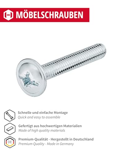 Gedotec Möbelschrauben M4 Stahl verzinkt - H10644 | 25 Stück - Griffschrauben für Möbelgriffe | Möbelverbinder - M4 x 45 mm | Gewindeschrauben - Möbelgriffschrauben - Verbindungsschrauben - Schränke