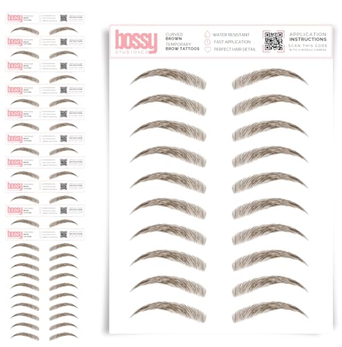 10 Pack Temporary Eyebrow Tattoos Waterproof Eyebrow Stickers, False Tattoos Hair Like Peel Off Instant Transfer Brows For Women And Men | Natural Strokes, Shaping (curved, brown)