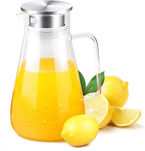 Uten 1.8 litri 61 Once caraffa vetro con Manico In Cristallo E Coperchio In Acciaio Inossidabile, Per adatto per latte, vino rosso, acqua fredda, succhi di frutta, caffè caldo, bevande ghiacciate