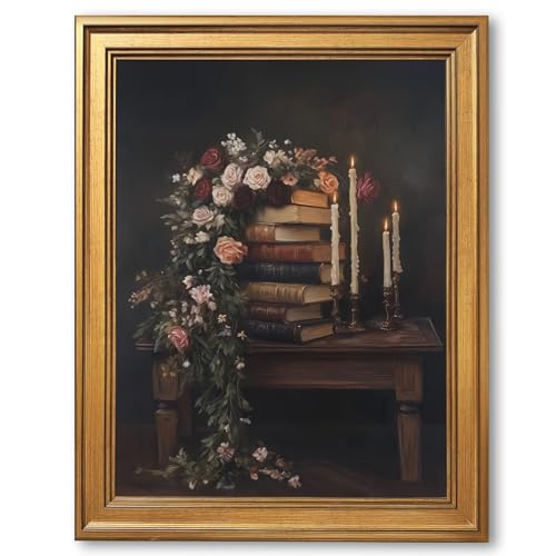 KJMVSEW Gold Framed Dark Academia Wall Art Vintage Flower Canvas