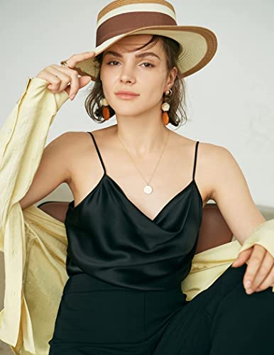 Ekouaer Silk Camisole Tops For Women Cowl Neck Camis Satin Tank Top Soft Spaghetti Strap Sleeveless Loose Blouse A-Black #TOP3