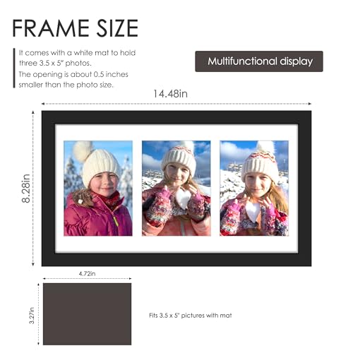 Image of DUENPY 7.1x13.3 Picture Frame 3-Opening 3.5x5 Collage Picture Frame Displays Three 3.5x5 inch Photos Collage Wall Decor Wall Hanging or Tabletop Black