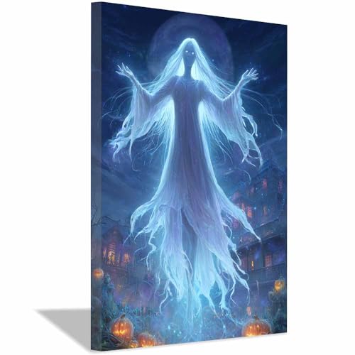 Peinture effrayante fantômes nocturnes CUDAOO tableau Halloween encadré 40x60cm bleu
