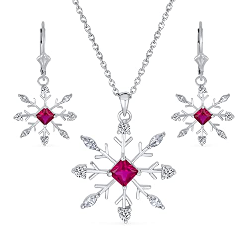 Conjunto de joyas de plata .925 con collar de copo de nieve rosa y pendientes para mujer