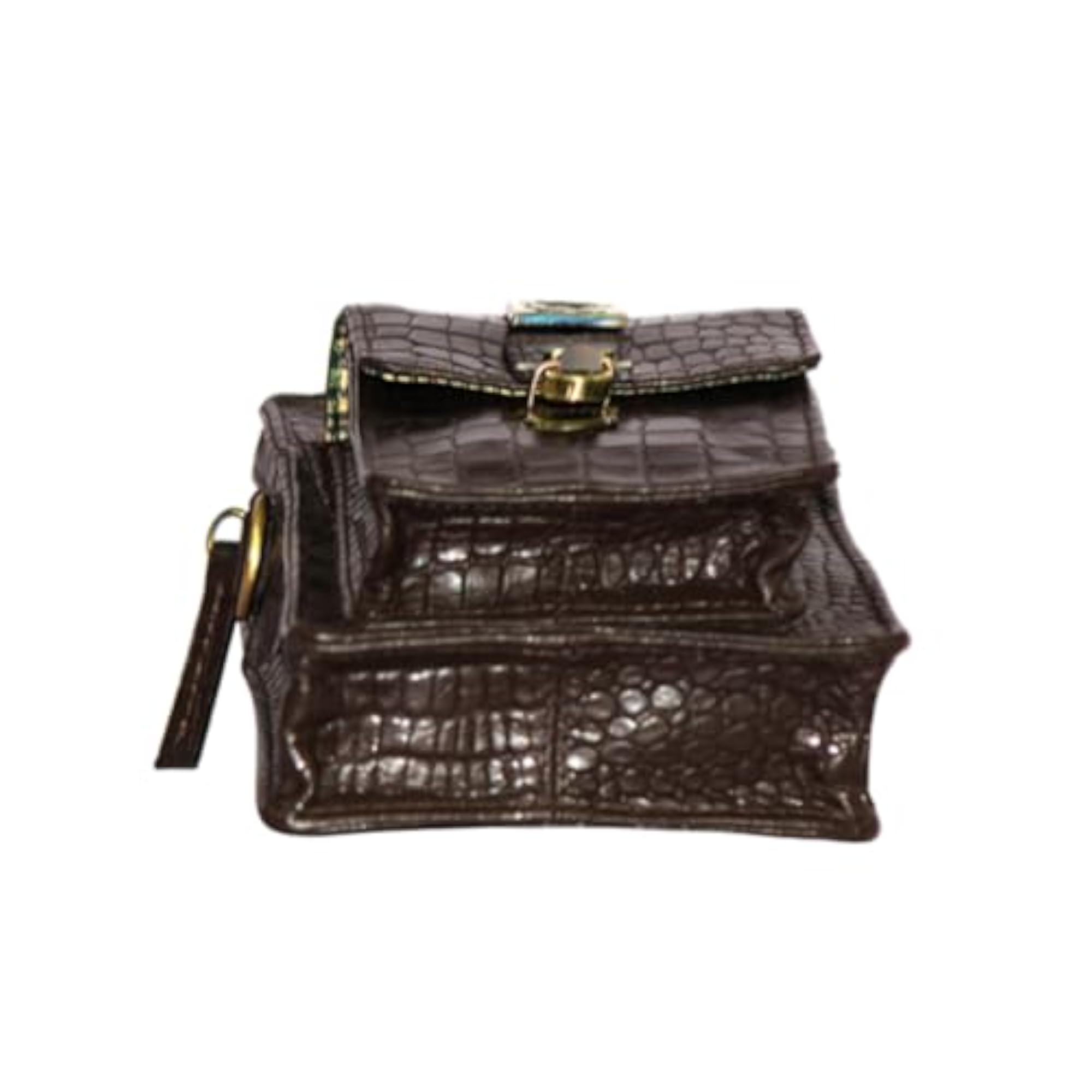 Genuine Leather Croco Print Travel Pouch Bag, Removable Strap