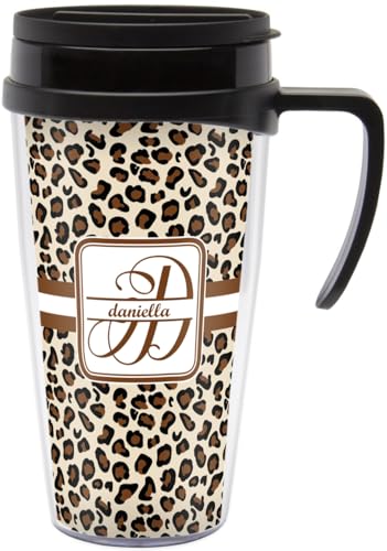 Personalized Leopard Print Acrylic Travel Mug with Handle