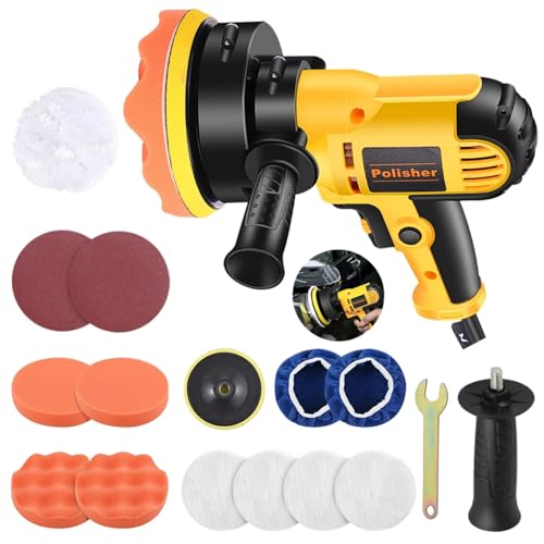HIMICAR Pulidora para Auto, 700W Pulidora Coche 110V 600-3700RPM 125MM Máquina Pulidora con 1.5M Cable, 16 Piezas Pulidor de Velocidad Variable con Mango...