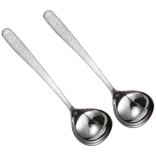 2 Stück Klein Schöpflöffel Suppenlöffel SUS304 Edelstahl Suppenlöffel 20cm Saucenlöffel Spülmaschinengeeignet（helles Licht，Fischschuppenmuster） (A)