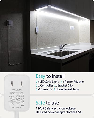 Image of DGD Under Cabinet Lights - Plug-in Motion Sensor LED Strip Lights Indoor with UL FCC Approved Adapter, Dimmer and Timer for Kitchen Cabinet, Stairway, Bedroom 2 Pack