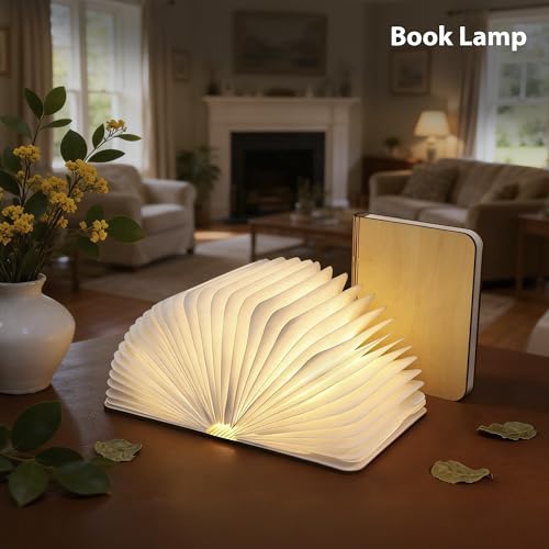 Image of 8.3 Inch Wooden Book Lamp, Book Lovers Gifts,Teacher Appreciation Gifts for Women, LED Ambient Lighting, Magnetic Mood Lighting for Home&Library Decor (Maple)