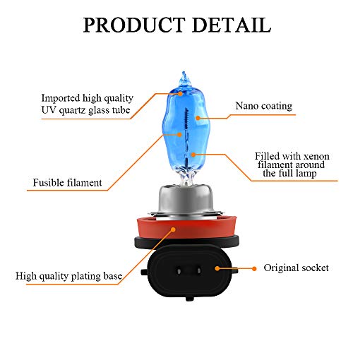 KaiDengZhe 2Pcs H11 100W Super Bright Xenon White 6000K Halogen Lamp Light Bulb 12V Car Headlight Fog Light Lamp Replacement - Image 3