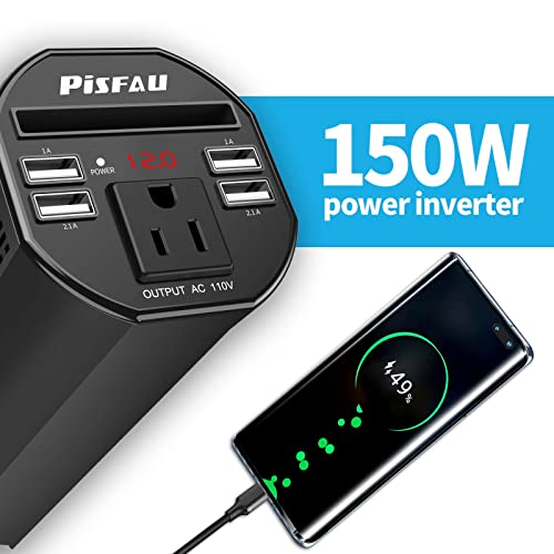 150W Car Power Inverter, Car Plug Outlet Adapter With 4 Usb Ports And 1 Ac Socket, Road Trip Essentials Accessories(Black) #TOP6