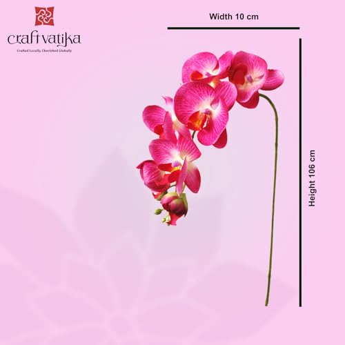 Image of CraftVatika Artificial Faux Pink Orchid Flower Single Stem with 10 Flower Heads | Phalaenopsis-Style Butterfly Orchid Look | Decorative Flower for Vase Decoration, Home, Office, Wedding Event Decor