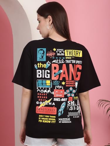 Image of Preneum Women's Cotton Graphic Printed Baggy Fit Drop-Shoulder Sleeves Cotton Oversized T-Shirt || Round Neck || Half Sleeve