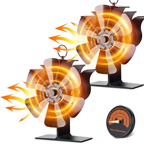 Viitech 2 Piezas Ventilador para Estufa 6 Aspas, Ventilador No Eléctrico para Chimenea, Circulación de Aire Caliente Super Silencioso Ventilador Chimenea para Estufa de Leña Gas Pellets