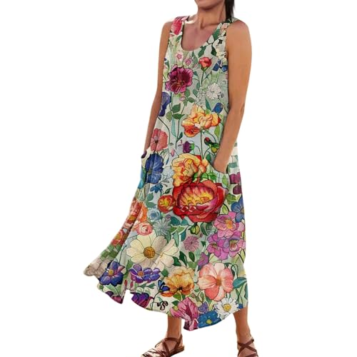 Plus Size Cotton Linen Summer Dresses for Curvy Women 2025 Sleeveless Maxi Vacation Beach Sundresses with Pockets