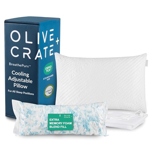 Olive + Crate BreathePure&trade; Adjustable Loft Shredded Memory Foam Pillow - Queen Size - Cooling...