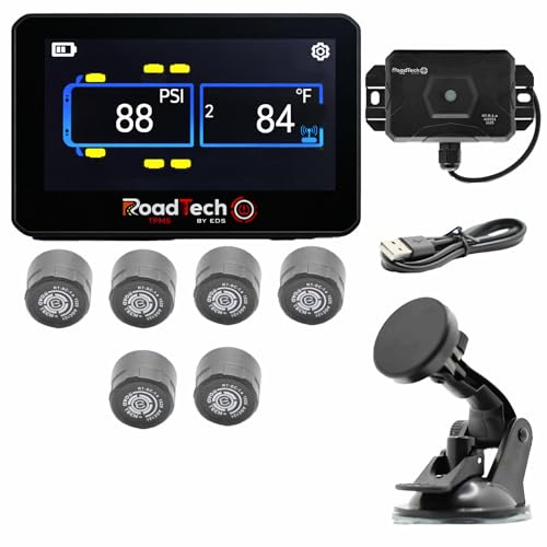 RoadTech TPMS Kit 6 Cap Sensors - Tire Pressure Monitoring System for RVs, Trailers & Tow Vehicles, Real-Time Pressure & Temperature Alerts, Easy Install, Color Display