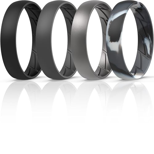 Image of ThunderFit Silicone Rings for Him and Her, Rubber Engagement Bands Unisex - 1 /4 /5 /7 /8 Variety Multipack
