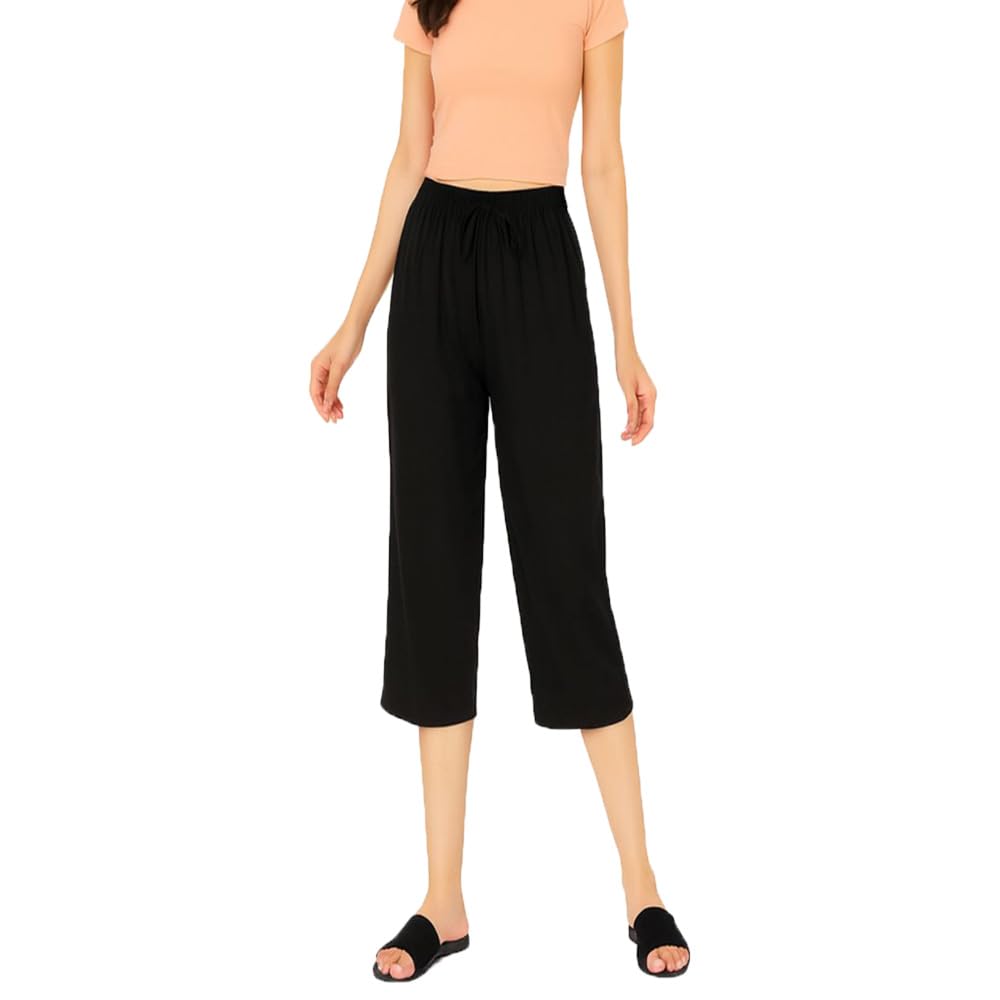 Womens Loosefit Capri, 3/4th Capri For Girls Single Pack Black-picture-42