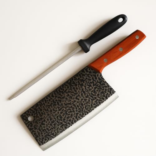 Image of Machado Forging Serbian Chef Knife Set - 12 inch Full Tang High Carbon Clad Steel Butcher Cleaver with Knife Sharpener - Perfect for Vegetables, Fish, Meat - Ideal for Kitchen, Hotel, Restaurant