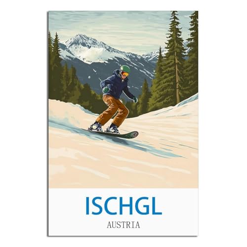 Poster de voyage Ischgl Autriche affiche vintage grand format 60x90 cm décoration murale
