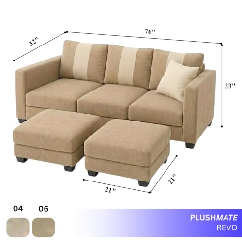 Image of Revo 5 Seater L Shape Sofa Set with 2 Movable Ottomans | Flexible Layout | Luxury Velvet Suede Fabric | Modern Living Room Sofa | Beige