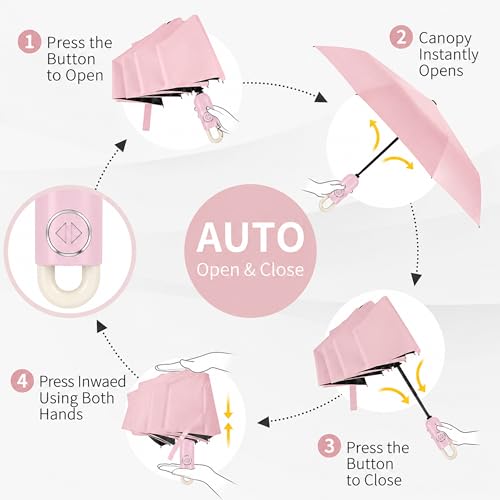 Image of AYSIS UV Umbrella with Novelty Clip Handle, Travel Umbrellas for Rain and Sun Windproof Compact, Automatic Open Close, 8 Ribs, Portable Umbrella for Men and Women