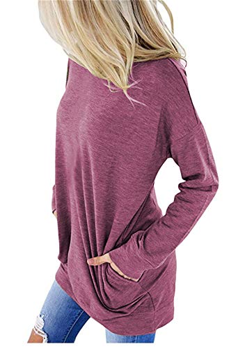 onlypuff Round Neck WineRed Long Sleeve T Shirt Women Solid Tunic Top Comfy XL