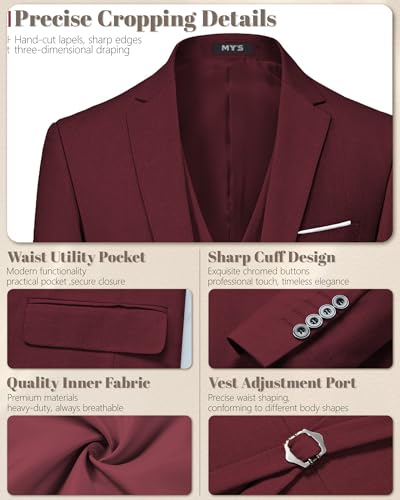 Image of MY'S Men's 3 Piece Suit Notch Lapel 2 Button Blazer Slim Fit Dress Business Party Jacket Vest Pants & Tie Set