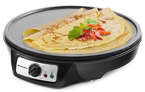 Elite Gourmet ECP-126 Electric Crepe Maker, Pancake, Hot Cakes and Non-stick Griddle with Spreader, Spatula and Recipes, 12", Black by Elite Gourmet - Used condition - US$25.21