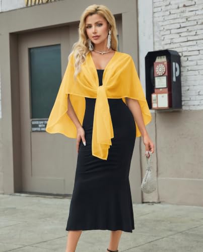Avidlove Sheer Chiffon Capelet Pullover Cape Shawl Cover Up for Wedding Guest Evening Party Yellow One Size — view 4