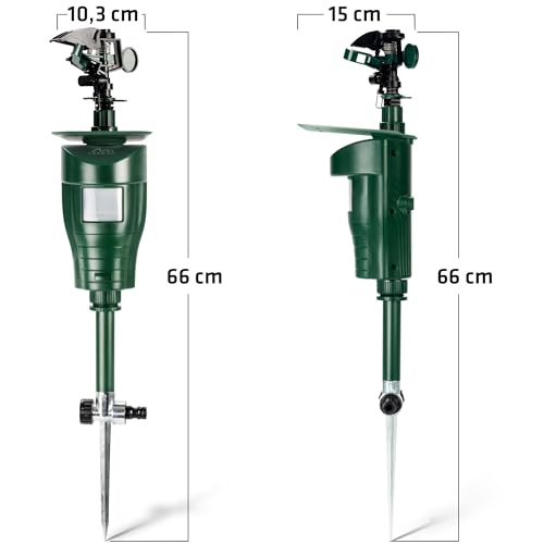 GARDIGO® Wasserstrahl Tiervertreiber I Vogelabwehr, Reiherschreck, Katzenschreck für Garten | PIR-Bewegungsmelder I Reichweite bis zu 10 m I Vogelschreck, Katzenabwehr, Hundeabwehr | Inkl. Batterien