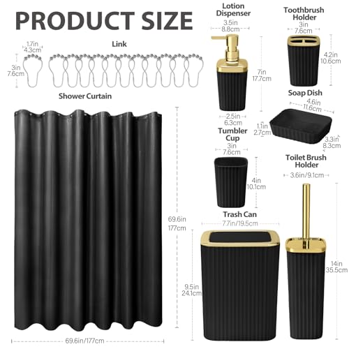 Bambus Badaccessoires 6-teiliges Set (Schwarz)