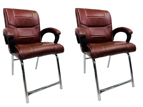 Image of Special Director Principal Office Visitor Study Chair with arm Rest and Cushioned seat Back, Chair Without Wheels, Holds Upto 125 kg (2, Tan, H Frame)
