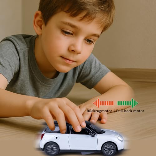 JAMARA 402620 Mini Cooper Diecast 1:28 inkl. Knopfzellen - Modellauto Spielzeug, Kinder Car, Model Miniatur Fahrzeuge, Geschenkidee Kids, T&uuml;ren Manuell &ouml;ffnen/schlie&szlig;en, LED Licht
