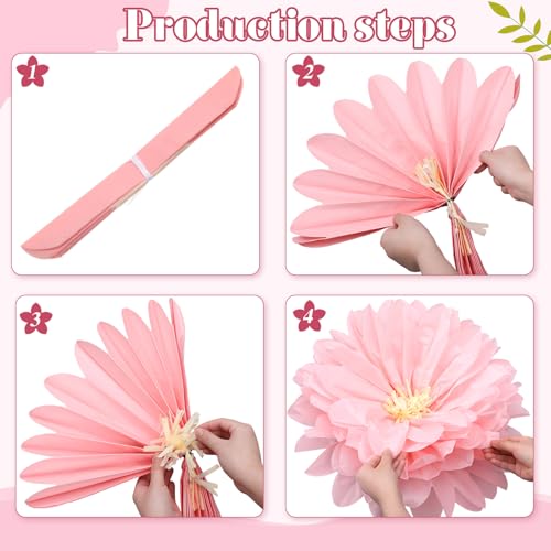 Image of Geyee 18 Pcs Mexican Paper Flowers Colorful Fiesta Tissue Paper Flowers Pom Poms Mexican Carnival for Floral Party Backdrop Wedding Birthday Party Craft(Pink Series,10 inch 12 inch 14 inch)