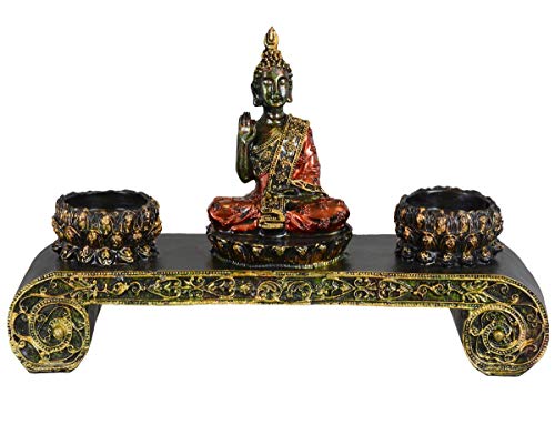 Decoración Thai Buda/personaje/Escultura/en Altar con 2 velas incluye soportes poliresina Cover