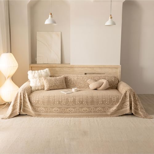58# Botanical Vine Light Coffee chenille sofa throw cover color option
