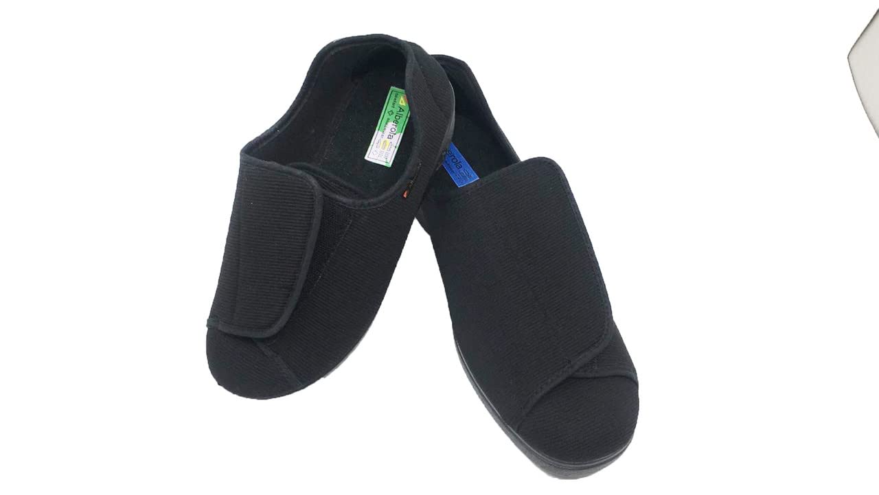 Genérico Zapatilla Extra Ancha Unisex Totalmente ajustable Apta para pies delicados, con vendaje o hinchados Empeine Textil Suela de goma Alberola Color Negro Talla 43