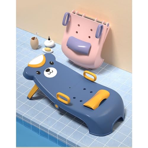 Image of Baby Bath Tub with Temperature Sensor, Bath Chair | Anti Slip Bathtub with Folding Bathing Support | Baby Bath Seat /Sling with Non Slip Suction Base for Babies (Blue-Yellow)