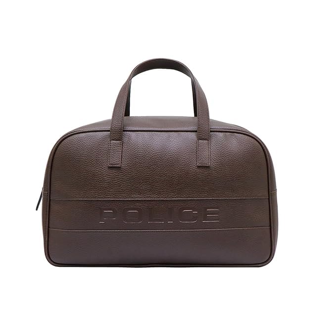 Image of Police Men's Brown Vegan Leather 40 L Duffle Bag | Premium Travel & Gym Bag | Top Handle Carry | Spacious & Durable Design (Dark Brown)