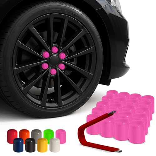 Automotivated Aftermarket ColorLugs Vinyl Lug Nut Cover | Bubble Gum Pink | Flexible Fit Wheel Lug Nut Cap | Fits 17 mm | Pack of 25 | Includes Deluxe Extractor | Made in the USA