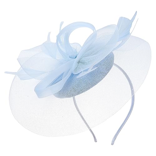 FRCOLOR Fascinator Hat Cocktail Tea Party Headwear Mesh Ribbons Headband Sky-Blue