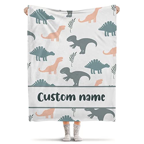 Arnovic Personalized Blanket With Dinosaur Custom Baby Name Blanket For Girl Boy Customized Baby Throw Blanket With Name For Toddler Newborn, Gift For Birthday Christmas 50"X60" For Teen/Travel-M #TOP5